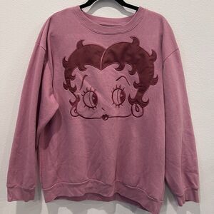 Betty Boop Womens  Fleece Top  Sweatshirt Pajama Graphic Rose Color Size  XXL